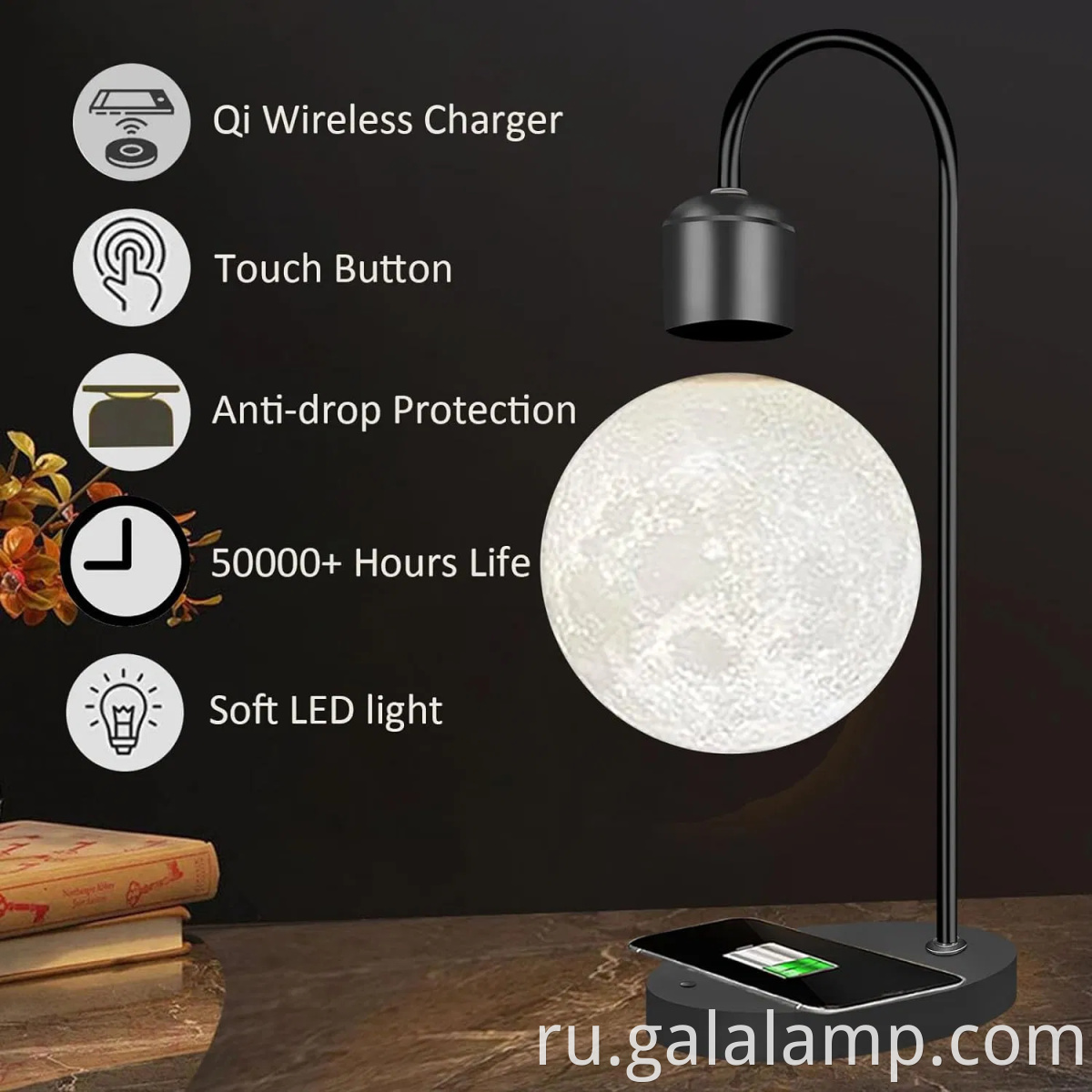 Moon Lamp with Magnetic Levitation and Wireless ChargingMoon Lamp with Magnetic Levitation and Wireless Charging